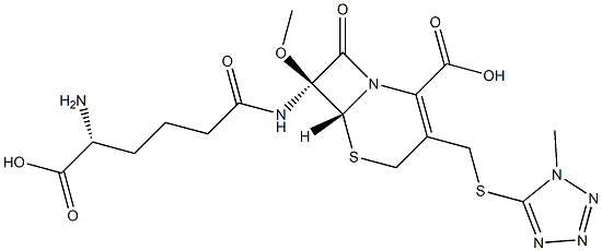(6R)-7α-[[(R)-5-Amino-5-carboxy-1-oxopentyl]amino]-7-methoxy-3-[[(1-methyl-1H-tetrazol-5-yl)thio]methyl]-8-oxo-5-thia-1-azabicyclo[4.2.0]oct-2-ene-2-carboxylic acid 구조식 이미지