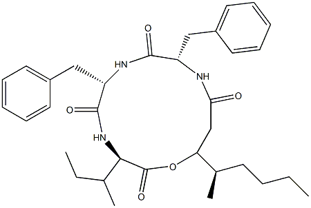 N-[N-[N-(3-Hydroxy-4-methyl-1-oxooctyl)-L-phenylalanyl]-L-phenylalanyl]-D-isoleucine λ-lactone Structure