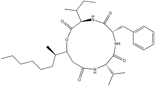 N-[N-[N-(3-Hydroxy-4-methyl-1-oxodecyl)-L-valyl]-L-phenylalanyl]-D-isoleucine λ-lactone Structure