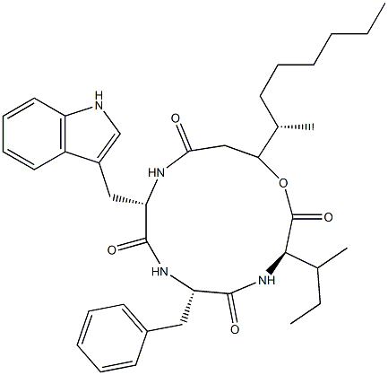 N-[N-[N-(3-Hydroxy-4-methyl-1-oxodecyl)-L-tryptophyl]-L-phenylalanyl]-D-alloisoleucine λ-lactone Structure