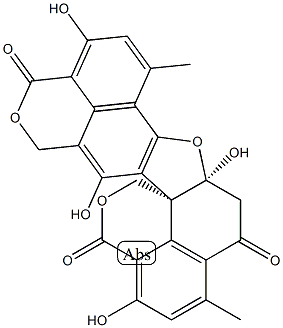 5,5a-Dihydro-1,5a,9,13-tetrahydroxy-3,7-dimethyl-4H,10H,12H,16H-dibenzo[de,d'e']furo[2,3-g:5,4-i']bis[2]benzopyran-4,10,16-trione Structure