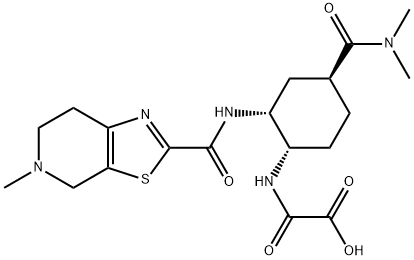 2-(((1S,2R,4S)-4-(dimethylcarbamoyl)-2-(5-methyl-4,5,6,7-tetrahydrothiazolo[5,4-c]pyridine-2-carboxamido)cyclohexyl)amino)-2-oxoacetic acid 구조식 이미지