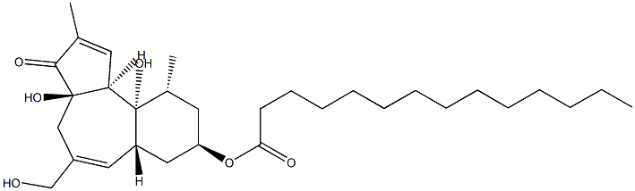 Myristic acid (3aR)-3,3a,4,6aα,7,8,9,10,10a,10bβ-decahydro-3aα,10aβ-dihydroxy-5-hydroxymethyl-2,10β-dimethyl-3-oxobenz[e]azulen-8α-yl ester Structure