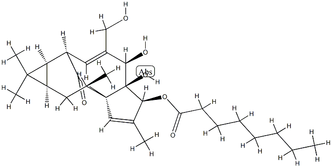 Octanoic acid (1aR)-1aα,2β,5,5a,6,9,10,10aα-octahydro-5β,5aβ-dihydroxy-4-hydroxymethyl-1,1,7,9α-tetramethyl-11-oxo-1H-2α,8aα-methanocyclopenta[a]cyclopropa[e]cyclodecen-6β-yl ester Structure