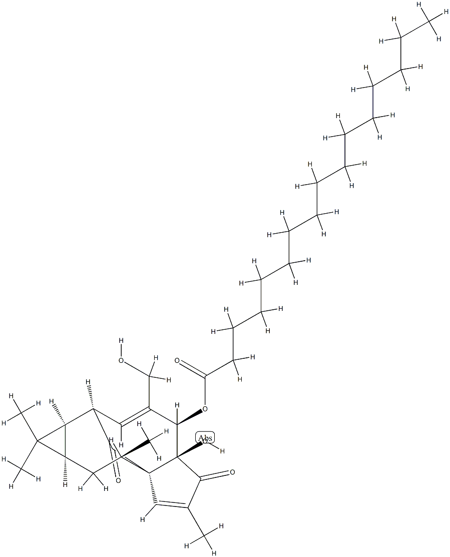 Palmitic acid (1aR)-1aα,2β,5,5a,6,9,10,10aα-octahydro-5aβ-hydroxy-4-hydroxymethyl-1,1,7,9α-tetramethyl-6,11-dioxo-1H-2α,8aα-methanocyclopenta[a]cyclopropa[e]cyclodecen-5β-yl ester Structure
