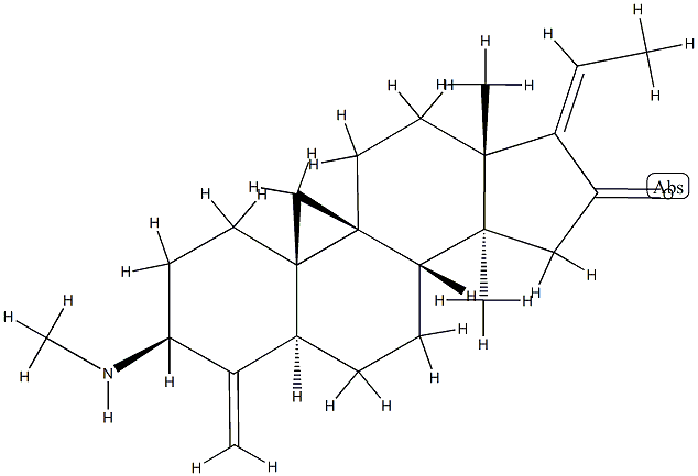 (17E)-14-Methyl-3β-(methylamino)-4-methylene-9β,19-cyclo-5α-pregn-17(20)-en-16-one 구조식 이미지