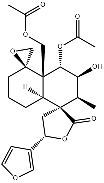 (3S,5'R,5S,8'aR)-4'β-Acetoxy-4'aα-(acetoxymethyl)-5-(3-furyl)-4,5,2',3',4',4'a,6',7',8',8'a-decahydro-3'α-hydroxy-2'α-methyldispiro[furan-3,1'-naphthalene-5',2''-oxiran]-2-one 구조식 이미지