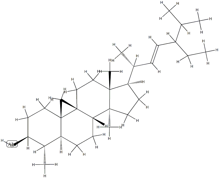 (22E,24ξ)-4α,14α-Dimethyl-9β,19-cyclo-5α-stigmast-22-en-3β-ol 구조식 이미지