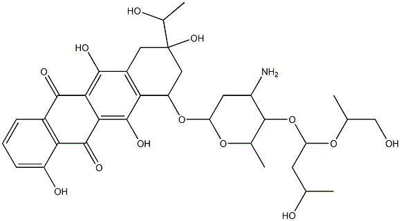 5,12-Naphthacenedione, 10-((3-amino-2,3,6-trideoxy-4-o-(3-hydroxy-1-(2-hydroxy-1-methylethoxy)butyl)-alpha-L-lyxo-hexopyranosyl)oxy)-7,8,9,10-tetrahydro-1,6,8,11-tetrahydroxy-8-(1-hydroxyethyl)- Structure