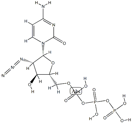 2(1H)-Pyrimidinone, 4-amino-1-(2-azido-2-deoxy-5-O-(hydroxy((hydroxy(p hosphonooxy)phosphinyl)oxy)phosphinyl)-beta-D-arabinofuranosyl)- 구조식 이미지