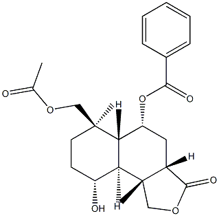 (3aS,5aS,9bS)-Dodecahydro-6α-(acetoxymethyl)-5β-(benzoyloxy)-9β-hydroxy-6,9aβ-dimethylnaphtho[1,2-c]furan-3-one 구조식 이미지