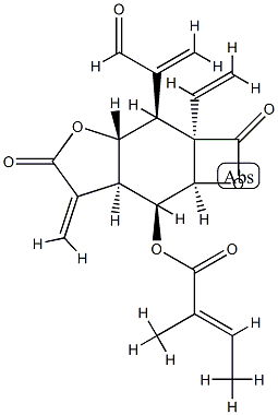 (E)-2-Methyl-2-butenoic acid [(2aR,3aR,6aS,7aR)-2a-vinyl-3α-(1-formylvinyl)-2a,3,3a,5,6,6a,7,7a-octahydro-6-methylene-2,5-dioxo-2H-oxeto[2,3-f]benzofuran-7α-yl] ester 구조식 이미지