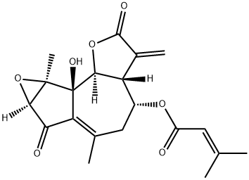 3-Methyl-2-butenoic acid [(3aR)-2,3,3a,4,5,7,7aα,8a,8b,8cα-decahydro-8bβ-hydroxy-6,8aα-dimethyl-3-methylene-2,7-dioxooxireno[2,3]azuleno[4,5-b]furan-4α-yl] ester Structure