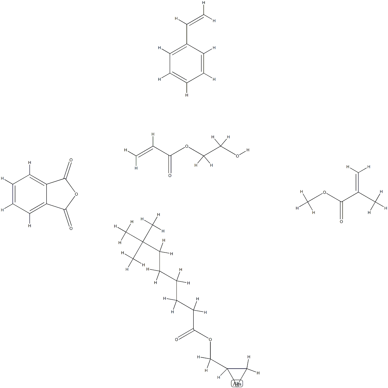 글리시딜 네오데나노산-2-하이드록시에틸 아크릴산-스타이렌-프탈 무수물-메틸 메타크릴산 중합체 구조식 이미지
