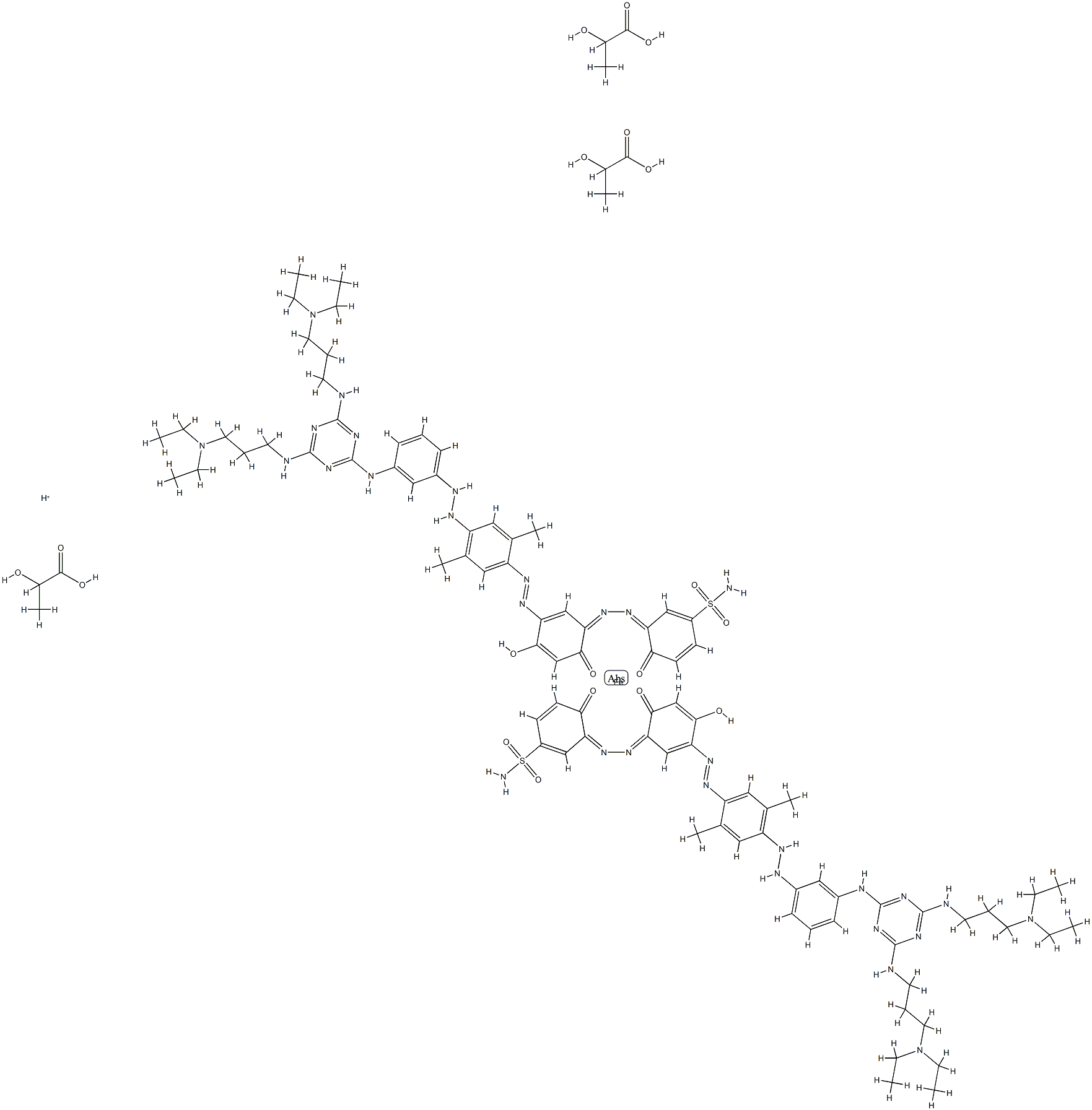 Ferrate(1-), bis[3-[[5-[[4-[[3-[[4,6-bis[[3-(diethylamino)propyl]amino]-1,3,5-triazin-2-yl]amino]phenyl]azo]-2,5-dimethylphenyl]azo]-2,4-dihydroxyphenyl]azo]-4-hydroxybenzenesulfonamidato(2-)]-, hydrogen, tris(2-hydroxypropanoate) (salt) 구조식 이미지