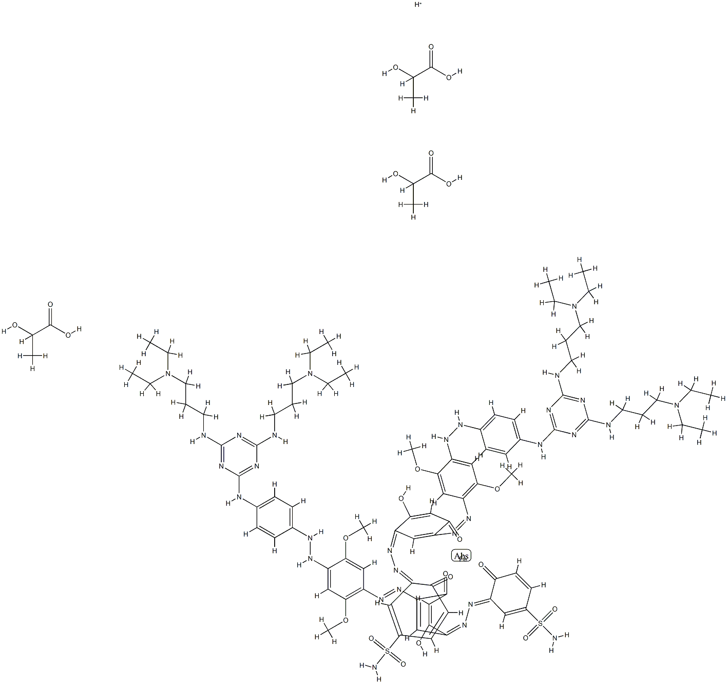 Ferrate(1-), bis[3-[[5-[[4-[[4-[[4,6-bis[[3-(diethylamino)propyl]amino]-1,3,5-triazin-2-yl]amino]phenyl]azo]-2,5-dimethoxyphenyl]azo]-2,4-dihydroxyphenyl]azo]-4-hydroxybenzenesulfonamidato(2-)]-, hydrogen, tris(2-hydroxypropanoate) (salt) Structure