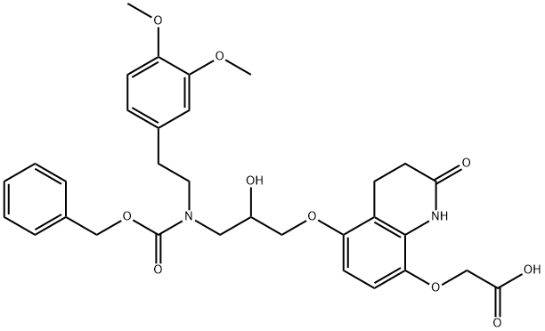 Acetic acid, 5-3-2-(3,4-dimethoxyphenyl)ethyl(phenylmethoxy)carbonylamino-2-hydroxypropoxy-1,2,3,4-tetrahydro-2-oxo-8-quinolinyloxy- 구조식 이미지