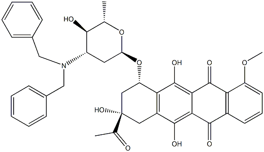 5,12-Naphthacenedione, 8-acetyl-10-((3-(bis(phenylmethyl)amino)-2,3,6- trideoxy-alpha-L-arabino-hexopyranosyl)oxy)-7,8,9,10-tetrahydro-6,8,11 -trihydroxy-1-methoxy-, (8S-cis)- 구조식 이미지