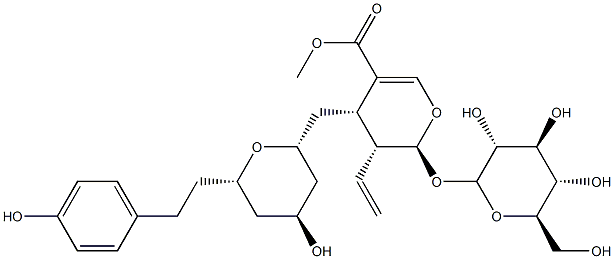 (2S)-3α-Ethenyl-2β-(β-D-glucopyranosyloxy)-3,4-dihydro-4α-[[(2R,4S,6S)-tetrahydro-4-hydroxy-6-[2-(4-hydroxyphenyl)ethyl]-2H-pyran-2-yl]methyl]-2H-pyran-5-carboxylic acid methyl ester 구조식 이미지