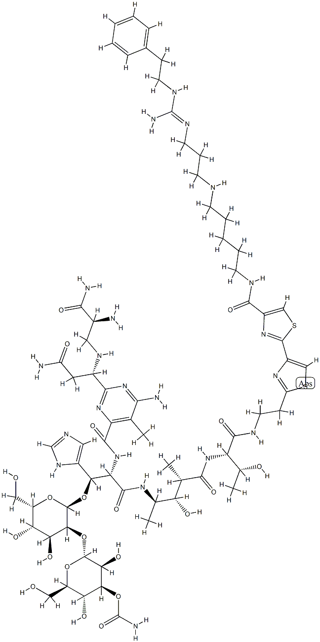 N1-[5-[[3-[[Imino[(2-phenylethyl)amino]methyl]amino]propyl]amino]pentyl]bleomycinamide 구조식 이미지