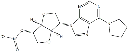 5-(6-Pyrrolidinopurin-9-yl)-5-desoxy-1.4:3.6-dianhydro-L-iditol 2-nitr ate Structure