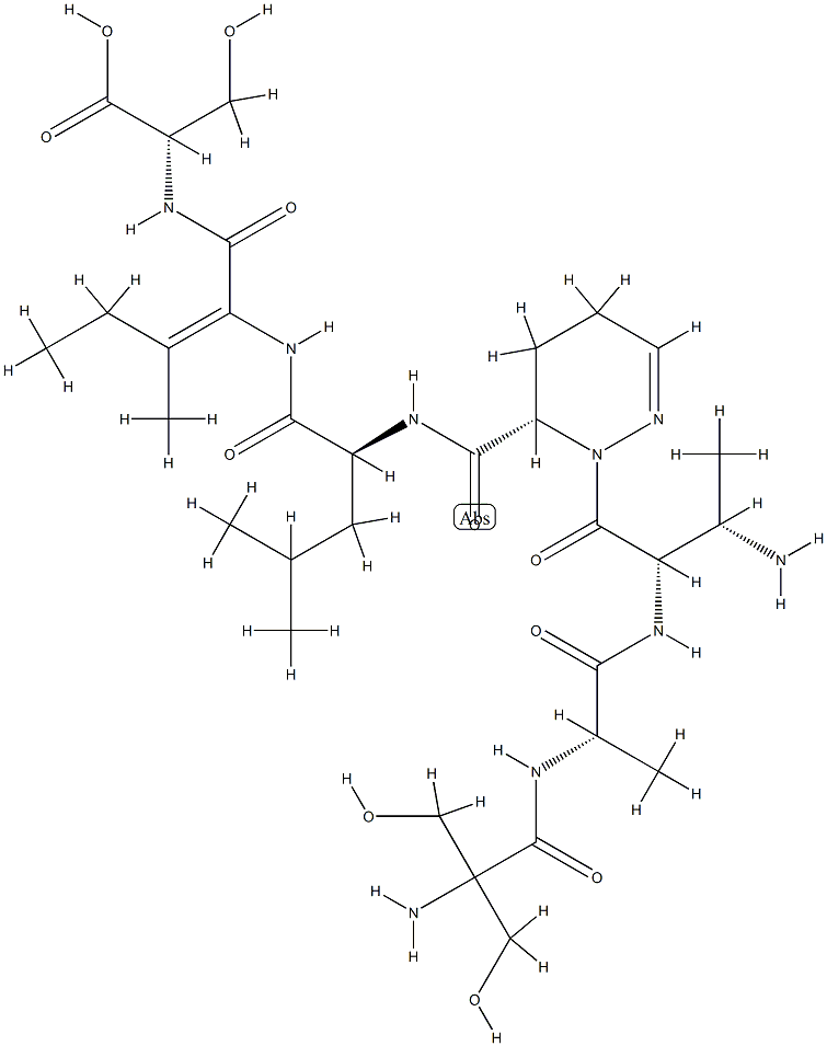 [2-[[[(6S)-1-[(3S)-N-(2-Hydroxymethyl Ser-L-Ala-)-3-amino-L-Abu-]-1,4,5,6-tetrahydropyridazin-6-yl]carbonyl-L-Leu-]amino]-3-methyl-2-pentenoyl]-L-Ser-OH 구조식 이미지