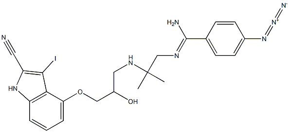 1-(4-azidobenzimidyl)-3,3-dimethyl-6-hydroxy-7-(2-cyano-3-iodoindol-4-yloxy)-1,4-diazaheptane 구조식 이미지