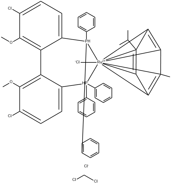 Chloro[(S)-(-)-5,5'-dichloro-6,6'-dimethoxy-2,2'-bis(diphenylphosphino)-1,1'-biphenyl](p-cymene)ruthenium(II)chlorideCH2Cl2adduct 구조식 이미지
