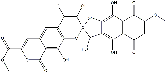 4,5',8',9-Tetrahydro-3,3',4,4',9',10-hexahydroxy-7'-methoxy-5',8',9-trioxospiro[benzo[1,2-b:5,4-c']dipyran-2(3H),2'(3'H)-naphtho[2,3-b]furan]-7-carboxylic acid methyl ester 구조식 이미지