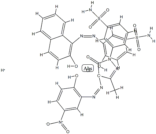 hydrogen [3-[4,5-dihydro-4-[(2-hydroxy-5-nitrophenyl)azo]-3-methyl-5-oxo-1H-pyrazol-1-yl]benzenesulphonamidato(2-)][4-hydroxy-3-[(2-hydroxy-1-naphthyl)azo]benzenesulphonamidato(2-)]chromate(1-) Structure