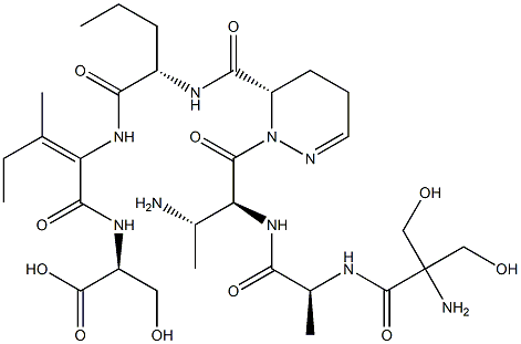 [2-[[[(6S)-1-[(3S)-N-(2-Hydroxymethyl Ser-L-Ala-)-3-amino-L-Abu-]-1,4,5,6-tetrahydropyridazine-6-yl]carbonyl-L-Nva-]amino]-3-methyl-2-pentenoyl]-L-Ser-OH 구조식 이미지