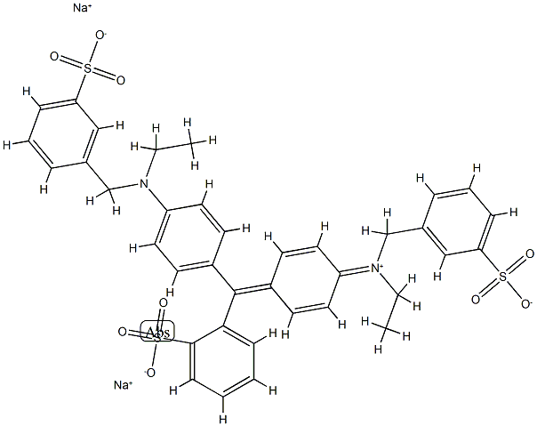 disodium 2-[[4-[ethyl-[(3-sulfonatophenyl)methyl]amino]phenyl]-[4-[eth yl-[(3-sulfonatophenyl)methyl]azaniumylidene]-1-cyclohexa-2,5-dienylid ene]methyl]benzenesulfonate 구조식 이미지