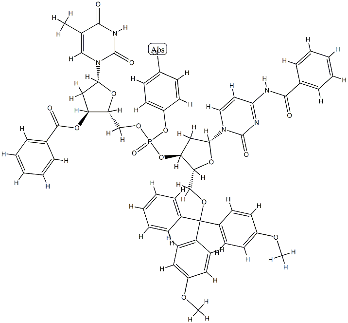 N-benzoyl-P-(p-chlorophenyl)-2'-deoxycytidylyl-(3'->5')-5'-O-(p,p'-dimethoxytrityl)thymidine 3'-benzoate 구조식 이미지