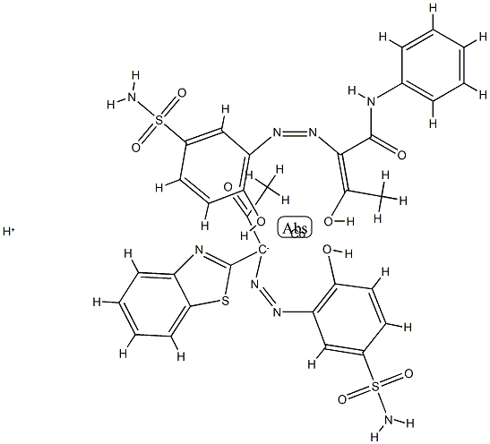 hydrogen [2-[[5-(aminosulphonyl)-2-hydroxyphenyl]azo]-3-oxo-N-phenylbutylamidato(2-)][3-[[1-(benzothiazol-2-yl)-2-oxopropyl]azo]-4-hydroxybenzenesulphonamidato(2-)]cobaltate(1-) Structure