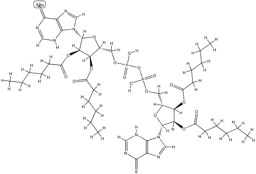 P(1),P(2)-bis(O(2'),O(3')-dihexanoyl-6-mercaptopurine-9 beta-ribofuranoside)-5'-pyrophosphate Structure