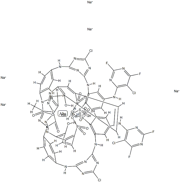 Cobaltate(5-), bis[4-[(5-chloro-2,6-difluoro-4-pyrimidinyl)amino]-2-[[4-chloro-6-[[4-[4,5-dihydro-4-[(2-hydroxy-5-sulfophenyl)azo]-3-methyl-5-oxo-1H-pyrazol-1-yl]phenyl]amino]-1,3,5-triazin-2-yl]amino]benzenesulfonato(4-)]-, pentasodium  Structure