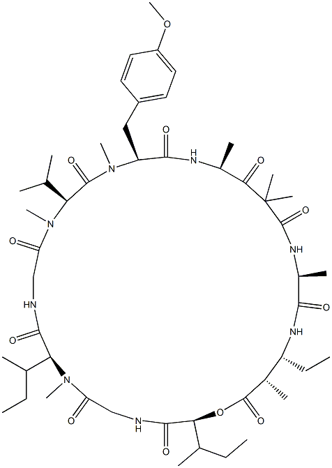 (3S)-Cyclo[L-Hmp-Gly-N-methyl-L-Ile-Gly-N-methyl-L-Val-N,O-dimethyl-L-Tyr-[(4S)-2,2,4-trimethyl-3-oxo-γAbu-]L-Ala-[(2S,3R)-3-ethyl-2-methyl βAla-]] 구조식 이미지