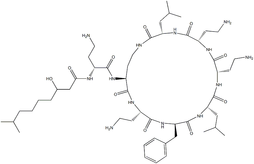 N2-[N2-(3-Hydroxy-8-methyl-1-oxononyl)-D-DAB-]cyclo[L-DAB*-L-DAB-D-Phe-L-Leu-L-DAB-L-DAB-L-Leu-] 구조식 이미지