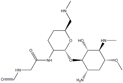 5-Amino-3-O-methyl-2-(methylamino)-6-O-[2-[[(formylamino)acetyl]amino]-6-(methylamino)-2,3,4,6-tetradeoxy-α-D-erythro-hexopyranosyl]-2,4,5-trideoxy-D-epi-inositol 구조식 이미지