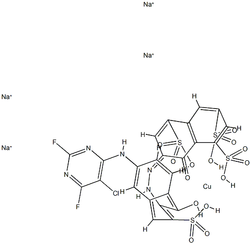 tetrasodium [7-[[6-[(5-chloro-2,6-difluoro-4-pyrimidinyl)amino]-1-hydroxy-3-sulpho-2-naphthyl]azo]-8-hydroxynaphthalene-1,3,5-trisulphonato(6-)]cuprate(4-) Structure