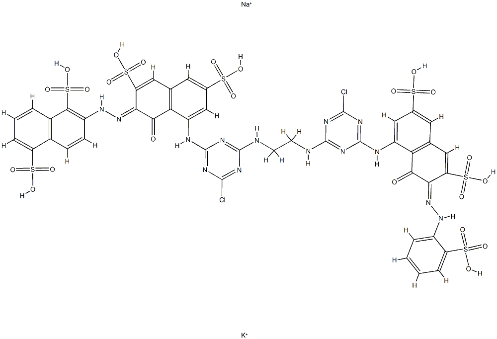 1,5-Naphthalenedisulfonic acid,2-[[8-[[4-chloro-6-[[2-[[4-chloro-6-[[8-hydroxy-3,6-disulfo-7-[(2-sulfophenyl)azo]-1-naphthalenyl]amino]-1,3,5-triazin-2-yl]amino]ethyl]amino]-1,3,5-triazin-2-yl]amino]-1-hydroxy-3,6-disulfo-2-naphthalenyl]azo]-,potas 구조식 이미지