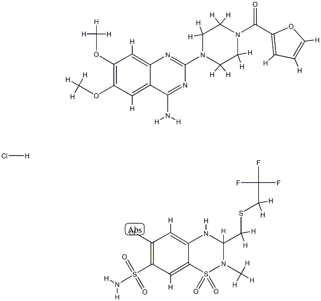 [4-(4-amino-6,7-dimethoxy-quinazolin-2-yl)piperazin-1-yl]-(2-furyl)met hanone, 4-chloro-9-methyl-10,10-dioxo-8-(2,2,2-trifluoroethylsulfanylm ethyl)-10$l^{6}-thia-7,9-diazabicyclo[4.4.0]deca-1,3,5-triene-3-sulfon amide, hydrochloride 구조식 이미지