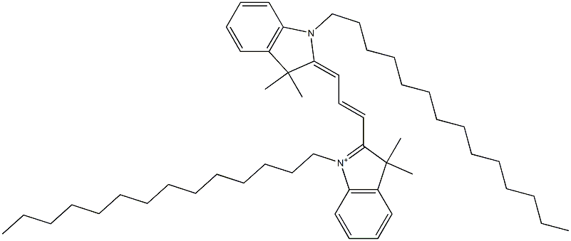 3H-Indolium, 2-(3-(1,3-dihydro-3,3-dimethyl-1-tetradecyl-2H-indol-2-yl idene)-1-propenyl)-3,3-dimethyl-1-tetradecyl- Structure