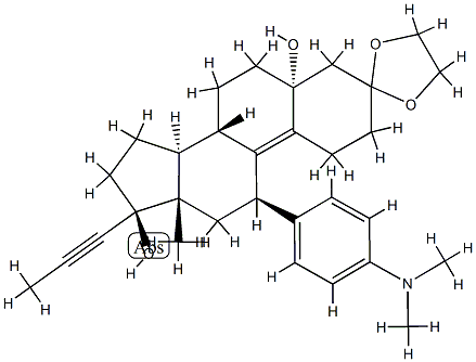 Estr-9-en-3-one, 11-[4-(dimethylamino)phenyl]-5,17-dihydroxy-17-(1-propynyl)-, cyclic 1,2-ethanediyl acetal, (5a,11b,17b)- Structure