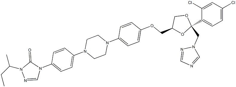 (±)-cis-4-[4-[4-[4-[[2-(2,4-dichlorophenyl)-2-(1H-1,2,4-triazol-1-ylmethyl)-1,3-dioxolan-4-yl]methoxy]phenyl]piperazin-1-yl]phenyl]-2,4-dihydro-2-sec-butyl-3H-1,2,4-triazol-3-one 구조식 이미지
