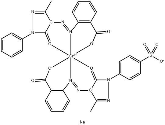 disodium [2-[(4,5-dihydro-3-methyl-5-oxo-1-phenyl-1H-pyrazol-4-yl)azo]benzoato(2-)][2-[[4,5-dihydro-3-methyl-5-oxo-1-(4-sulphophenyl)-1H-pyrazol-4-yl]azo]benzoato(3-)]chromate(2-) 구조식 이미지