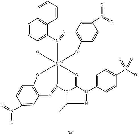 disodium [4-[4,5-dihydro-4-[(2-hydroxy-5-nitrophenyl)azo]-3-methyl-5-oxo-1H-pyrazol-1-yl]benzenesulphonato(3-)][1-[(2-hydroxy-5-nitrophenyl)azo]-2-naphtholato(2-)]chromate(2-) Structure