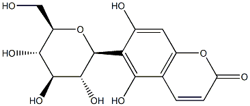 (+)-6-β-D-Glucopyranosyl-5,7-dihydroxy-2H-1-benzopyran-2-one 구조식 이미지