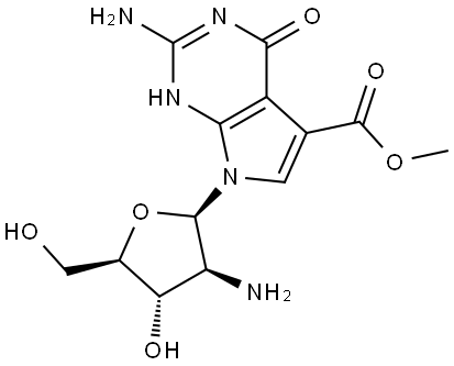 2-Amino-7-(2-amino-2-deoxy-β-D-arabinofuranosyl)-4,7-dihydro-4-oxo-1H-pyrrolo[2,3-d]pyrimidine-5-carboxylic acid methyl ester Structure