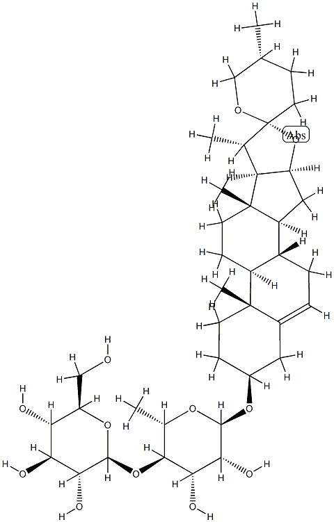 [(25R)-Spirost-5-en-3β-yl]4-O-β-D-glucopyranosyl-6-deoxy-α-L-mannopyranoside 구조식 이미지